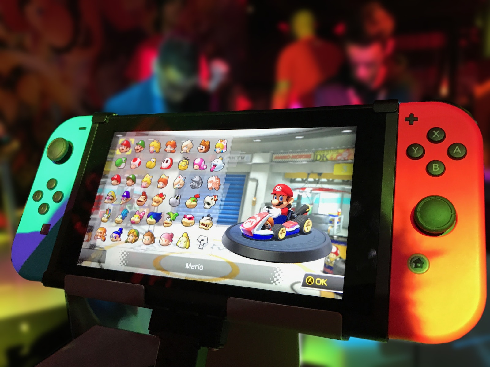 Turned-on Red and Green Nintendo Switch